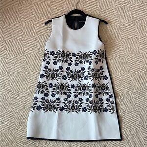 Cynthia Rowley White Mini Dress with Navy & Gold Floral Embroidery